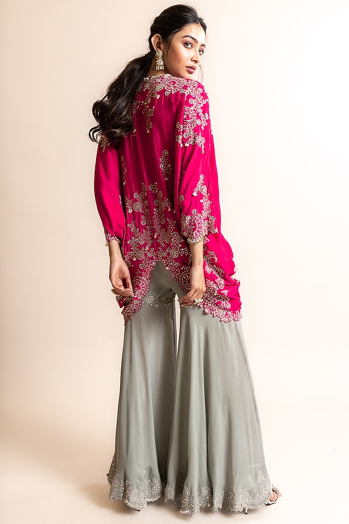 Grey Crepe Hand Embroidered Gharara Set by Nupur Kanoi at Pernia's Pop Up Shop