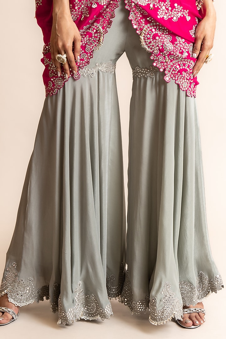 Grey Crepe Hand Embroidered Gharara Set by Nupur Kanoi at Pernia's Pop Up Shop