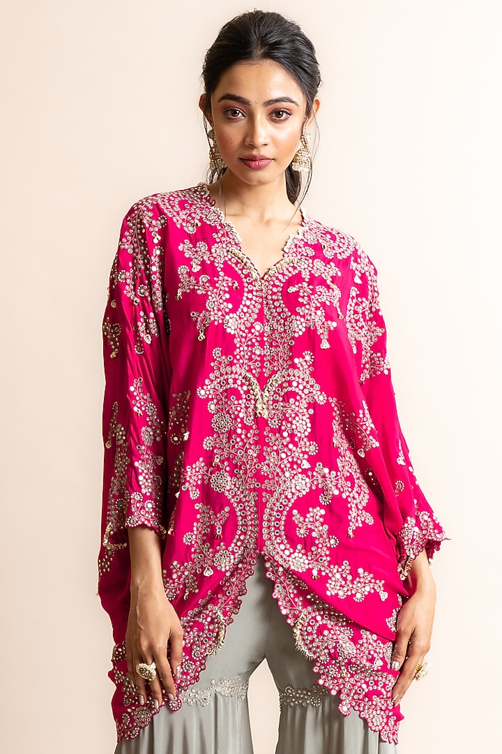 Grey Crepe Hand Embroidered Gharara Set by Nupur Kanoi at Pernia's Pop Up Shop