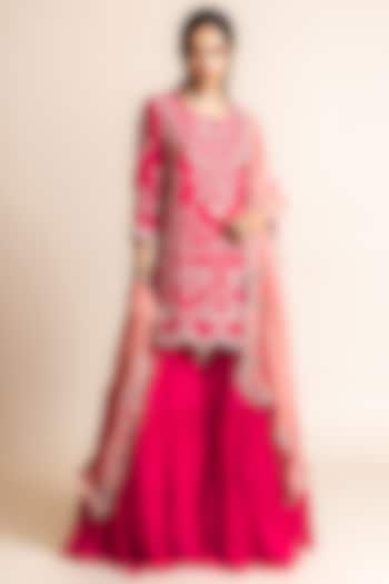 Fuchsia Crepe Tiered Bridal Sharara Set by Nupur Kanoi at Pernia's Pop Up Shop