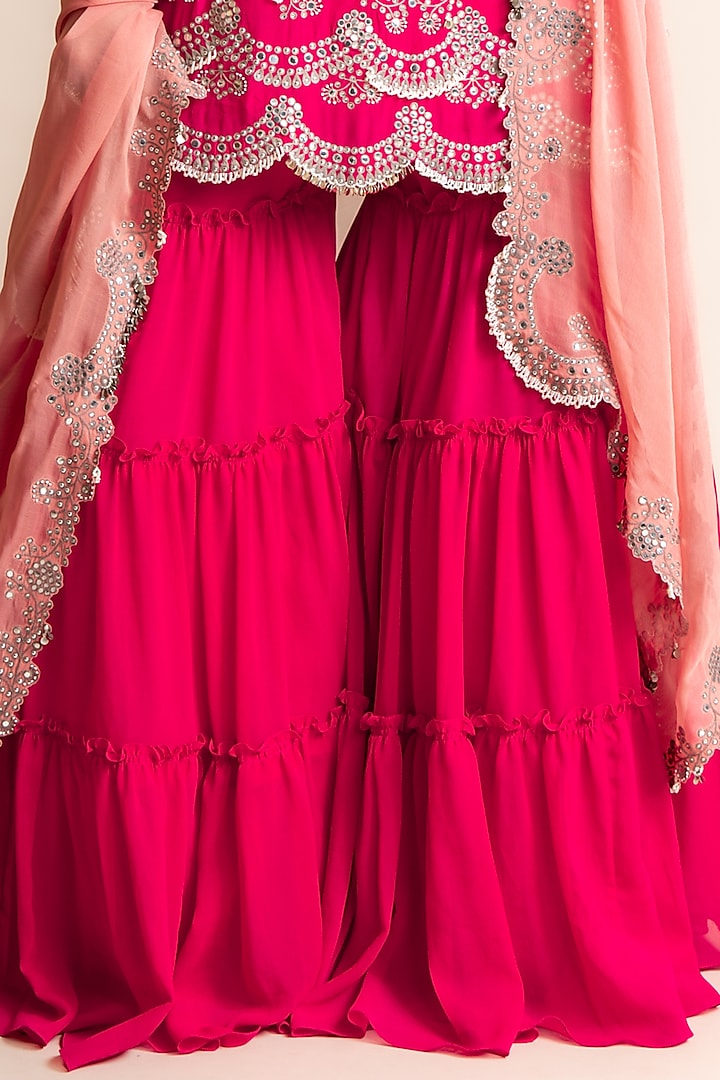 Fuchsia Crepe Tiered Bridal Sharara Set by Nupur Kanoi at Pernia's Pop Up Shop
