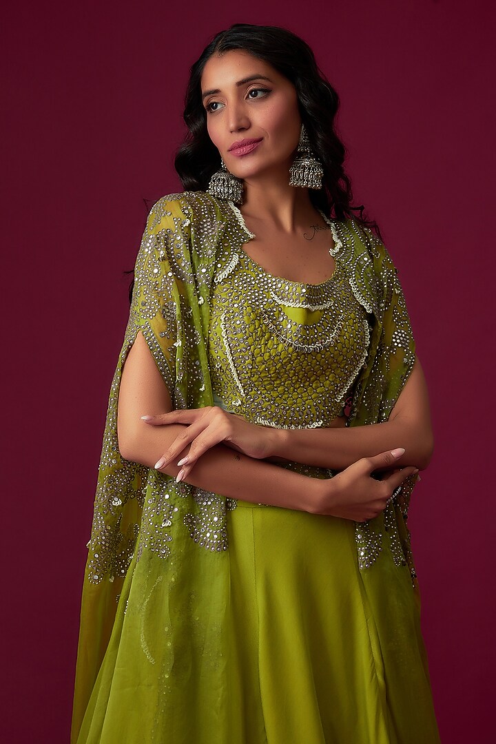 Pista Georgette Embroidered Cape Set by Nupur Kanoi at Pernia's Pop Up Shop