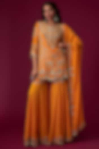 Orange Crepe Embroidered Sharara Set by Nupur Kanoi at Pernia's Pop Up Shop