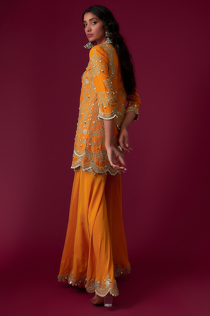 Orange Crepe Embroidered Bridal Sharara Set by Nupur Kanoi at Pernia's Pop Up Shop