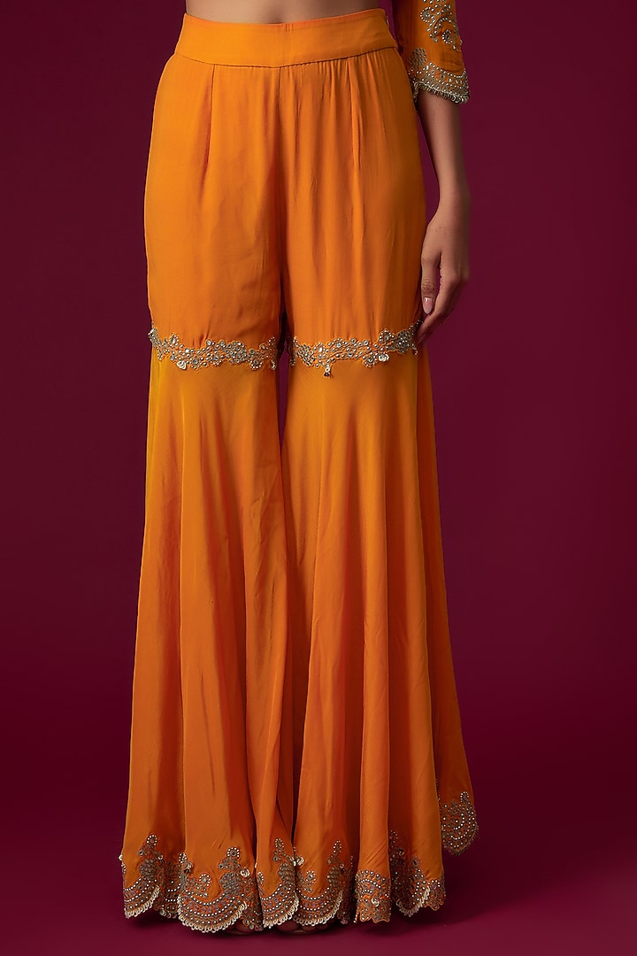 Orange Crepe Embroidered Bridal Sharara Set by Nupur Kanoi at Pernia's Pop Up Shop