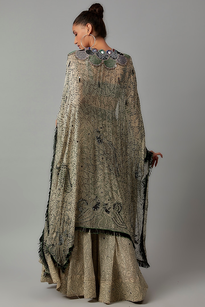 Cream Georgette Printed & Embroidered Jacket Set by Nupur Kanoi at Pernia's Pop Up Shop