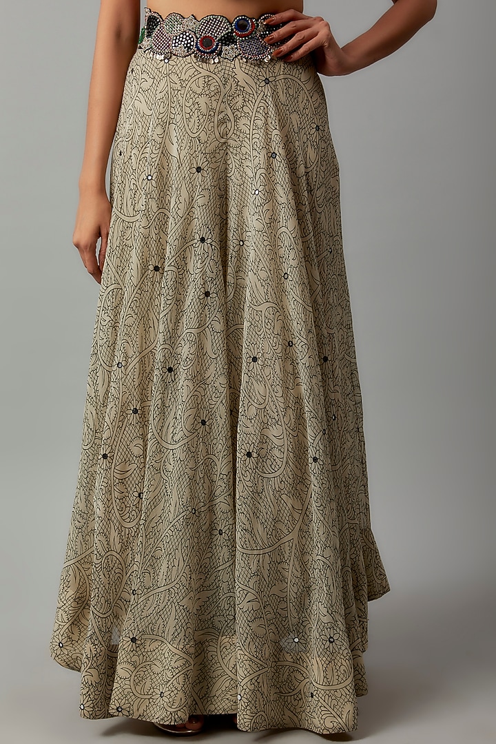 Cream Georgette Printed & Embroidered Jacket Set by Nupur Kanoi at Pernia's Pop Up Shop