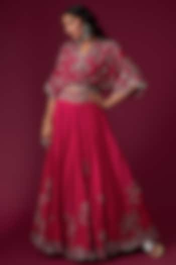 Fuchsia Crepe Embroidered Bridal Lehenga Set by Nupur Kanoi at Pernia's Pop Up Shop