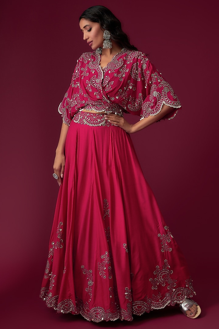 Fuchsia Crepe Embroidered Bridal Lehenga Set by Nupur Kanoi at Pernia's Pop Up Shop