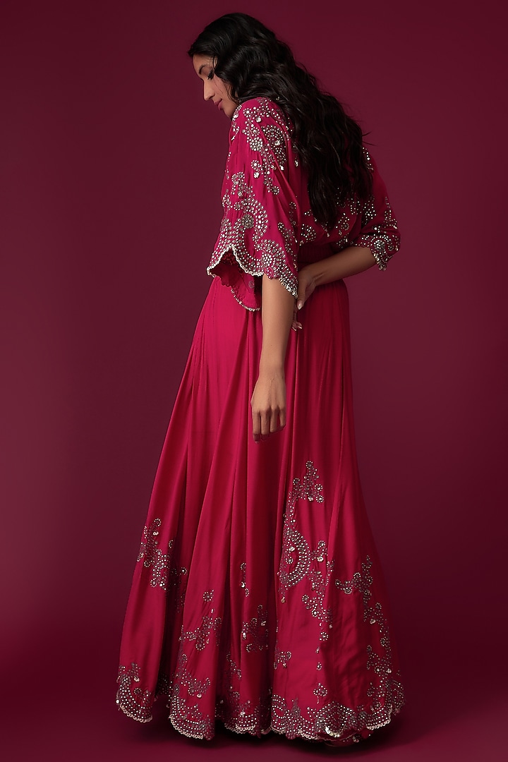 Fuchsia Crepe Embroidered Bridal Lehenga Set by Nupur Kanoi at Pernia's Pop Up Shop