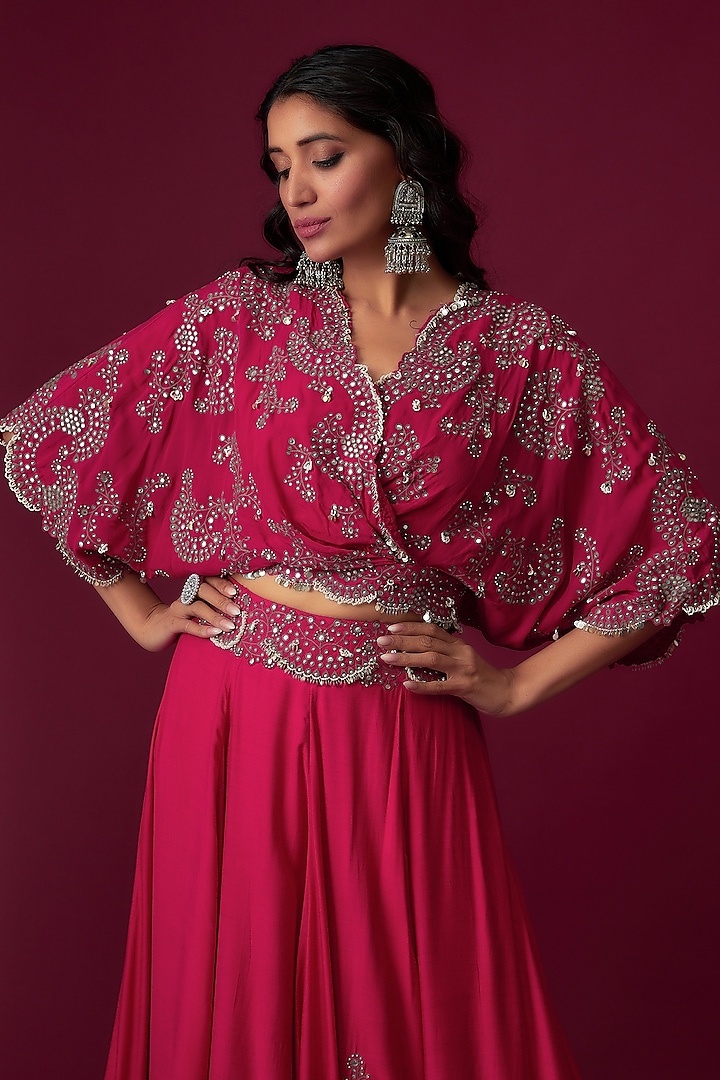 Fuchsia Crepe Embroidered Bridal Lehenga Set by Nupur Kanoi at Pernia's Pop Up Shop