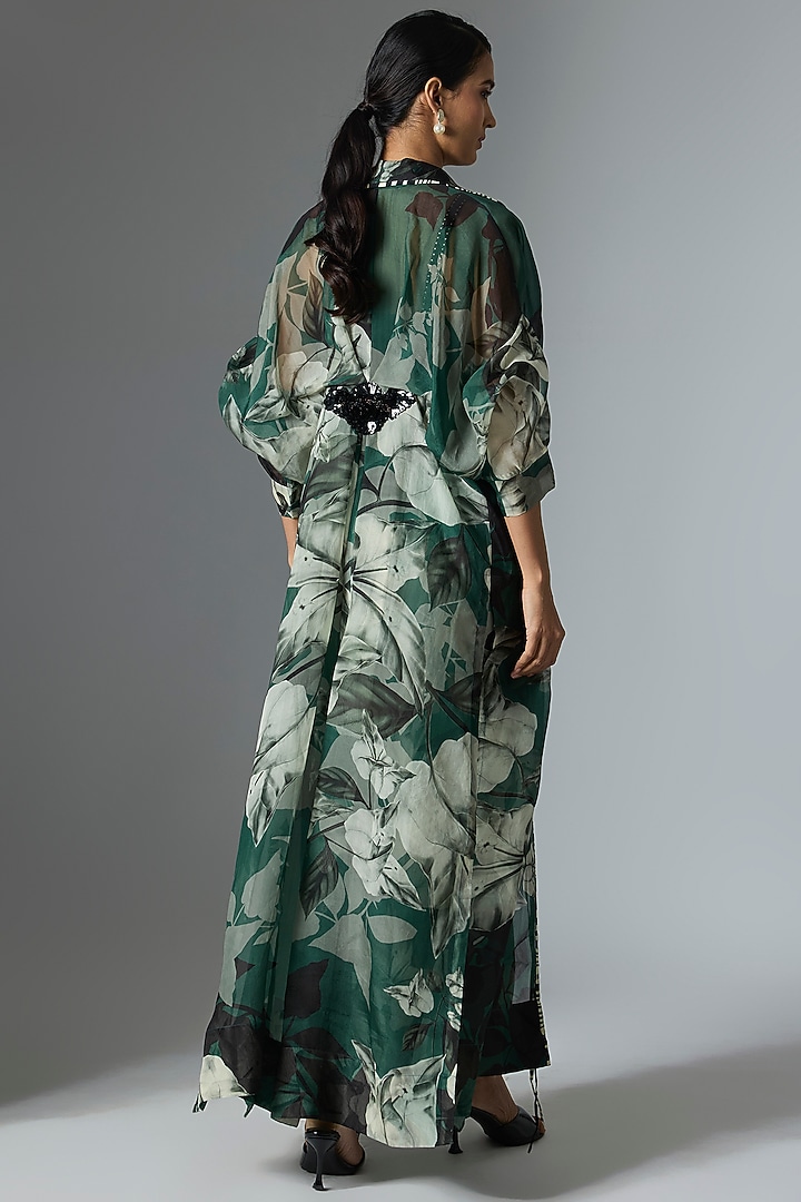 Teal Organza Printed Cape Set by Nupur Kanoi at Pernia's Pop Up Shop