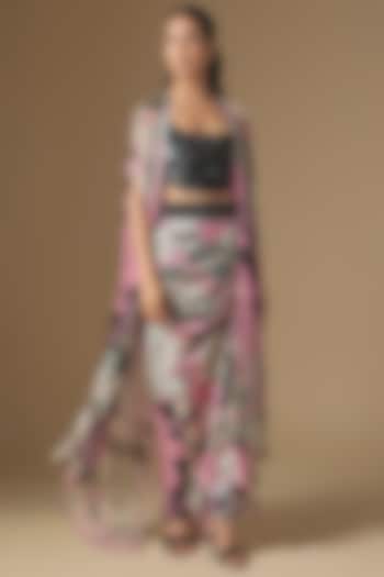 Old Rose & Black Crepe Digital Printed Cape Set by Nupur Kanoi at Pernia's Pop Up Shop