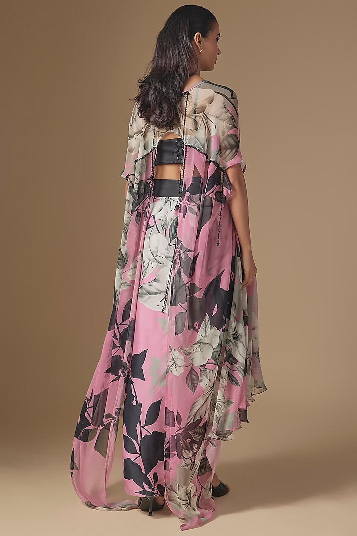 Old Rose & Black Crepe Digital Printed Cape Set by Nupur Kanoi at Pernia's Pop Up Shop