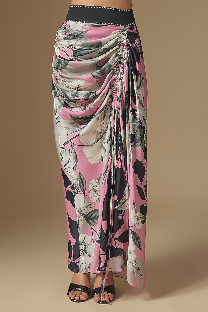 Old Rose & Black Crepe Digital Printed Cape Set by Nupur Kanoi at Pernia's Pop Up Shop