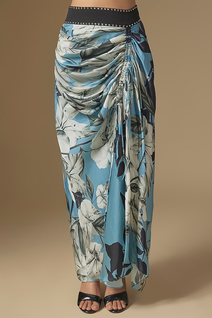 Sky Blue & Black Crepe Digital Printed Cape Set by Nupur Kanoi at Pernia's Pop Up Shop