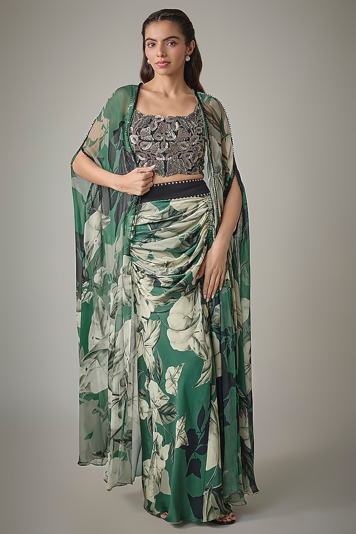Teal Georgette Digital Printed Skirt Set by Nupur Kanoi at Pernia's Pop Up Shop