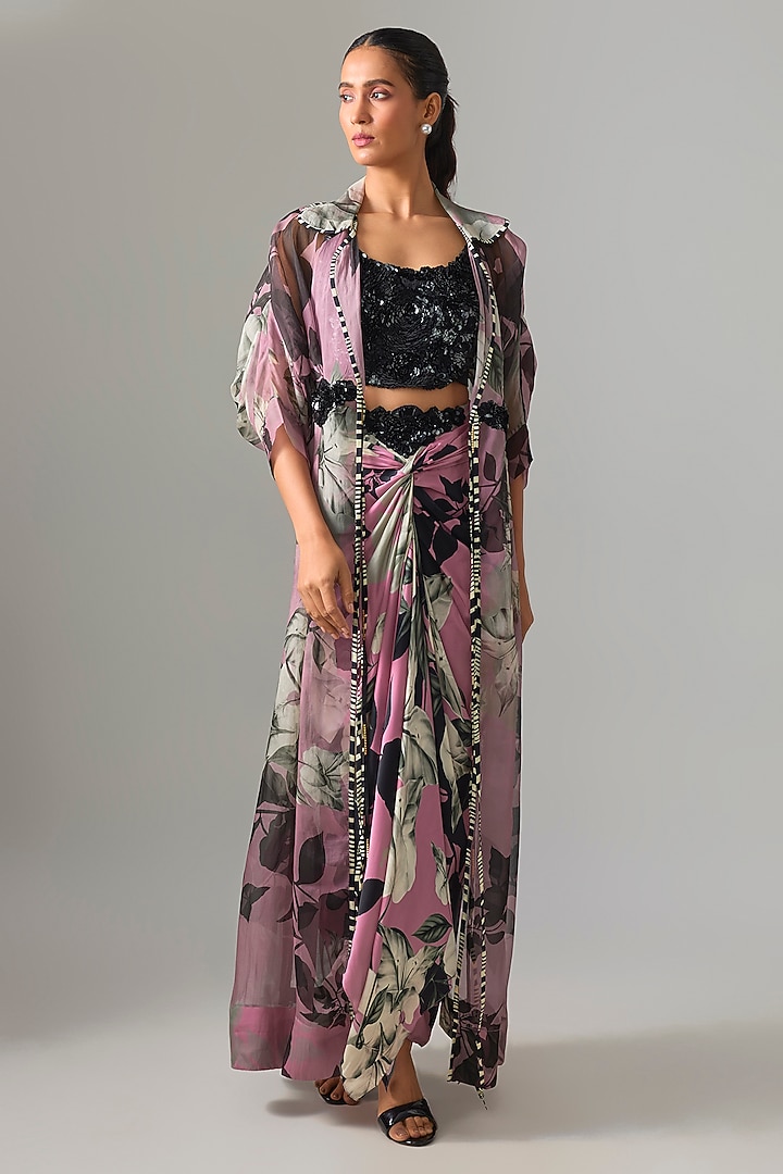 Old Rose Organza Printed Jacket Set by Nupur Kanoi at Pernia's Pop Up Shop
