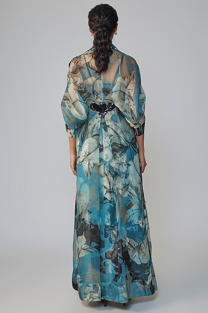 Blue & Black Satin Printed Skirt Set by Nupur Kanoi at Pernia's Pop Up Shop