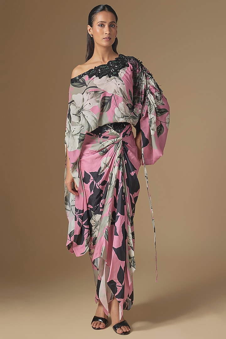 Old Rose Crepe & Satin Digital Printed Skirt Set by Nupur Kanoi at Pernia's Pop Up Shop