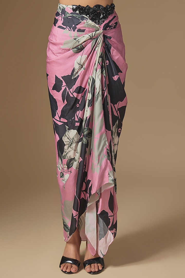 Old Rose Crepe & Satin Digital Printed Skirt Set by Nupur Kanoi at Pernia's Pop Up Shop