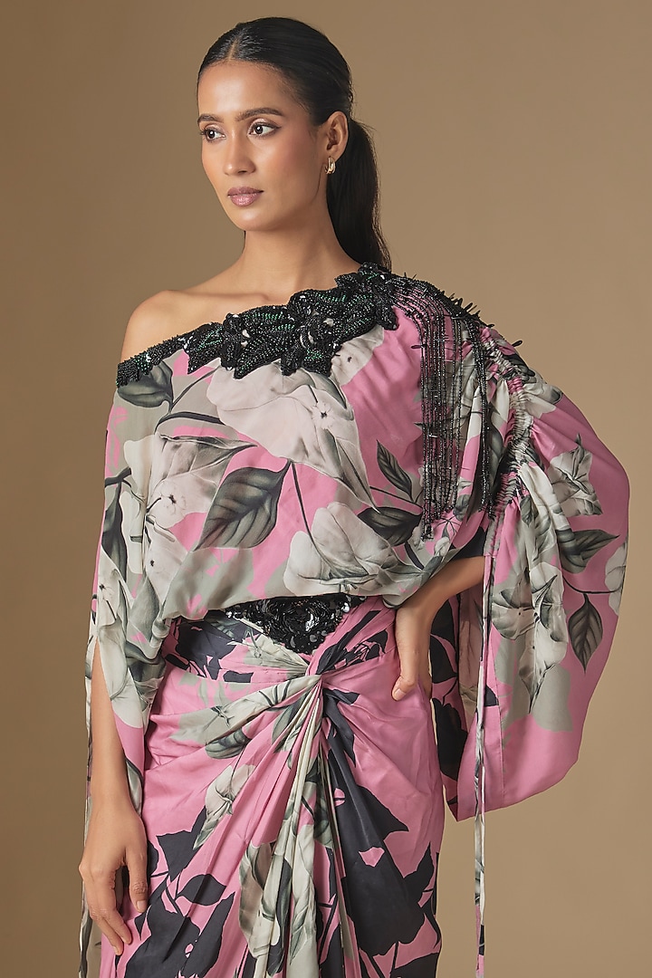 Old Rose Crepe & Satin Digital Printed Skirt Set by Nupur Kanoi at Pernia's Pop Up Shop