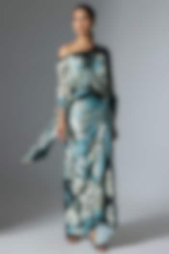 Sky Blue Crepe & Satin Printed Skirt Set by Nupur Kanoi at Pernia's Pop Up Shop