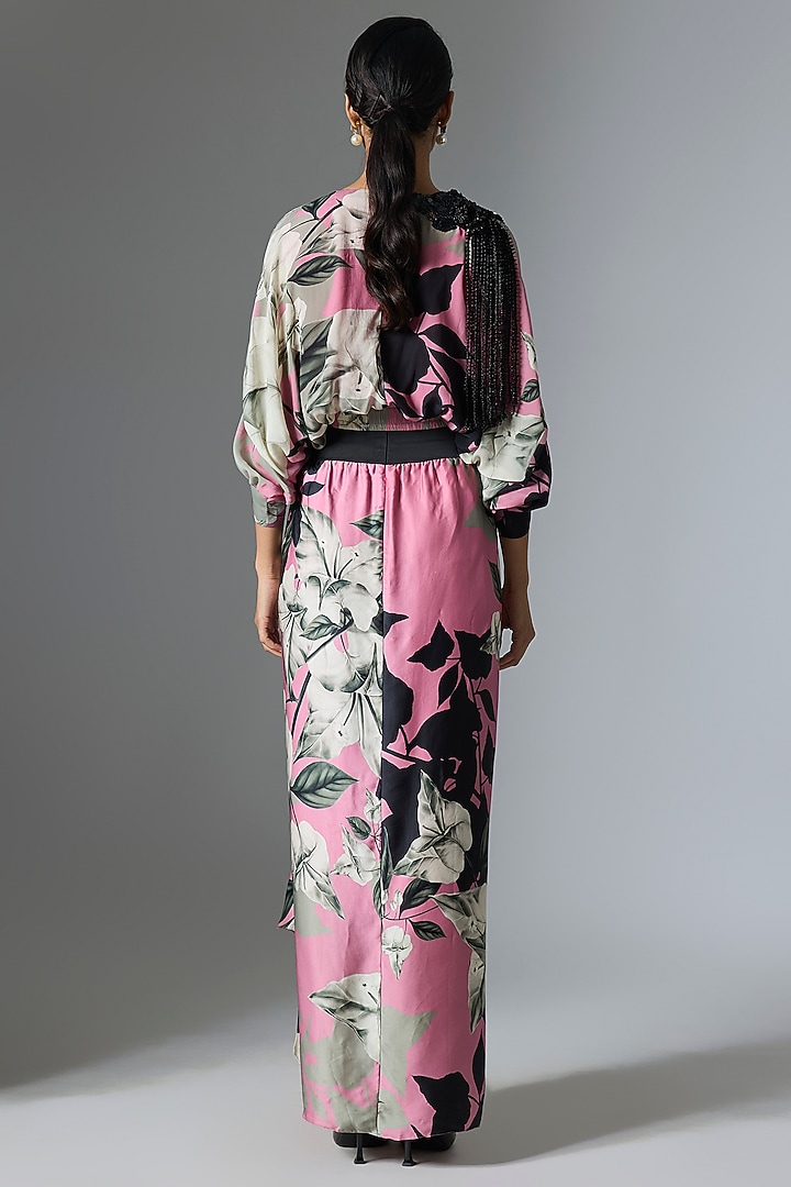 Old Rose Crepe & Satin Printed Skirt Set by Nupur Kanoi at Pernia's Pop Up Shop