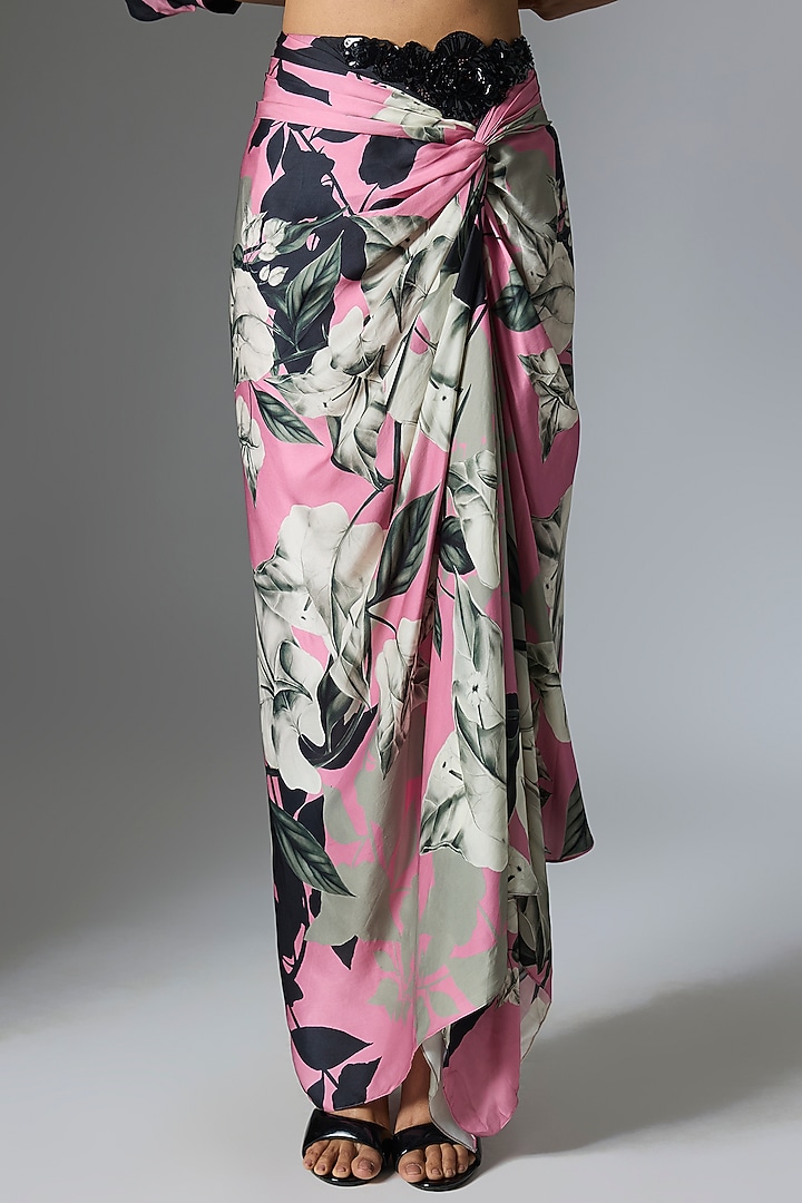 Old Rose Crepe & Satin Printed Skirt Set by Nupur Kanoi at Pernia's Pop Up Shop