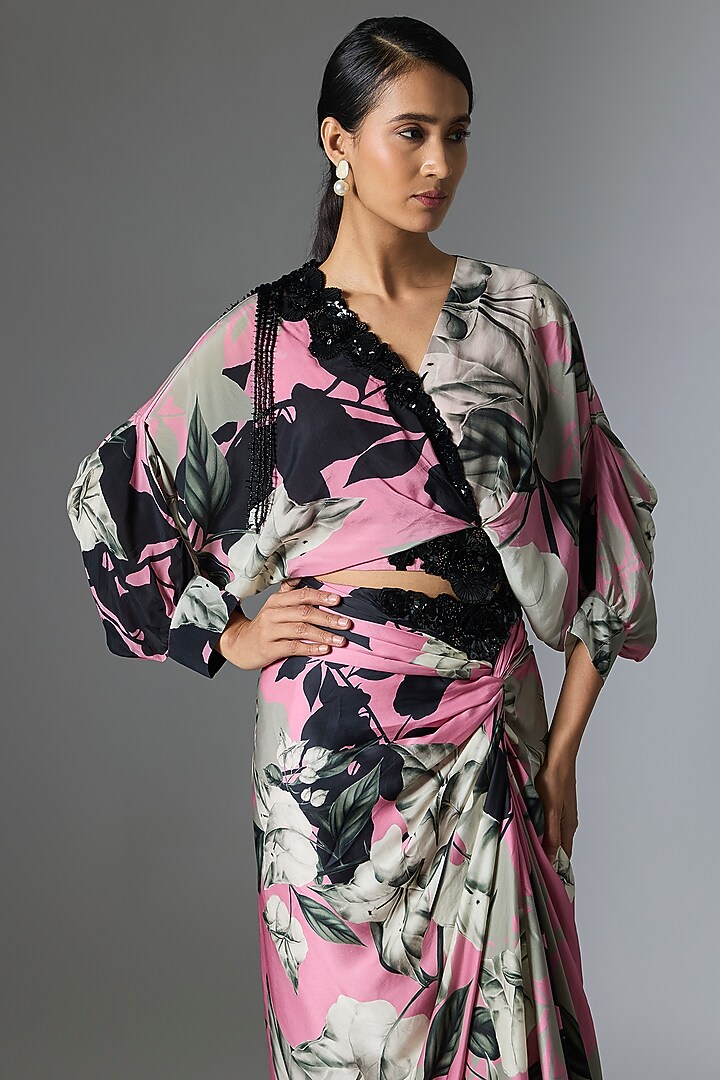 Old Rose Crepe & Satin Printed Skirt Set by Nupur Kanoi at Pernia's Pop Up Shop
