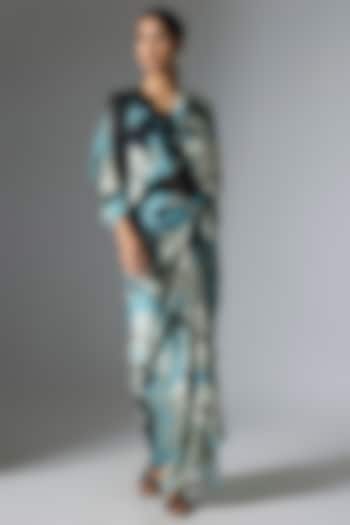 Sky Blue Crepe & Satin Printed Skirt Set by Nupur Kanoi at Pernia's Pop Up Shop