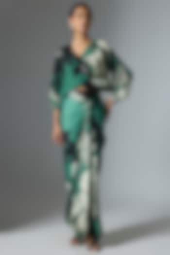 Teal Crepe & Satin Printed Skirt Set by Nupur Kanoi at Pernia's Pop Up Shop