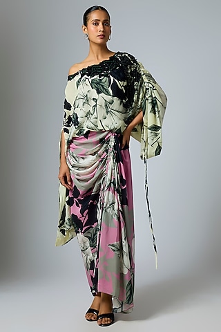 Old Rose & Off-White Crepe Printed Dress by Nupur Kanoi