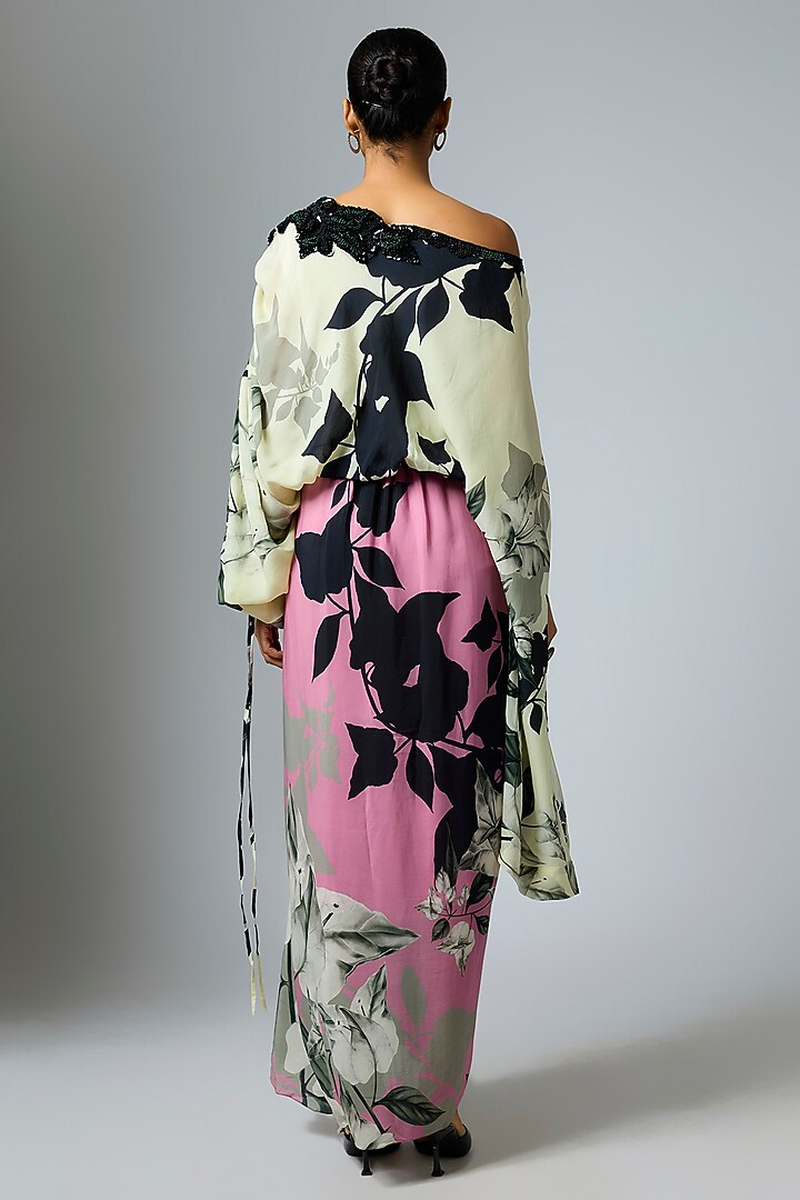 Old Rose & Off-White Crepe Printed Cocktail Dress by Nupur Kanoi at Pernia's Pop Up Shop