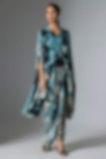 Sky Blue Crepe Printed Kaftan Cocktail Dress by Nupur Kanoi at Pernia's Pop Up Shop