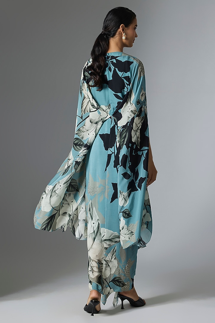 Sky Blue Crepe Printed Kaftan Cocktail Dress by Nupur Kanoi at Pernia's Pop Up Shop