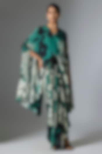 Teal Crepe Printed Kaftan Cocktail Dress by Nupur Kanoi at Pernia's Pop Up Shop