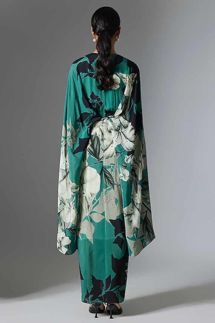 Teal Crepe Printed Kaftan Cocktail Dress by Nupur Kanoi at Pernia's Pop Up Shop