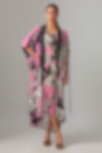 Old Rose Crepe & Satin Printed Jacket Party Wear Dress by Nupur Kanoi at Pernia's Pop Up Shop