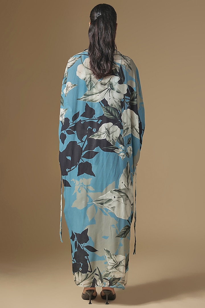 Sky Blue Crepe & Satin Digital Printed Jumpsuit With Jacket by Nupur Kanoi at Pernia's Pop Up Shop