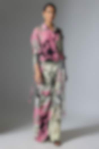 Old Rose & Off white Crepe Printed Knotted Cocktail Dress by Nupur Kanoi at Pernia's Pop Up Shop