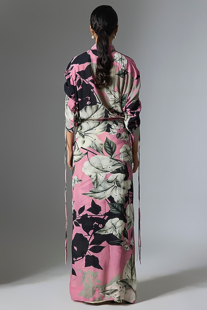 Old Rose & Off white Crepe Printed Knotted Cocktail Dress by Nupur Kanoi at Pernia's Pop Up Shop