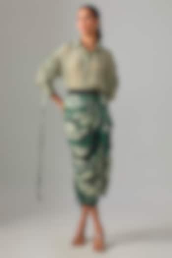 Teal Chiffon Printed Gathered Skirt Set by Nupur Kanoi at Pernia's Pop Up Shop