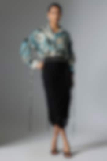 Black Chiffon Frilled Skirt Set by Nupur Kanoi at Pernia's Pop Up Shop