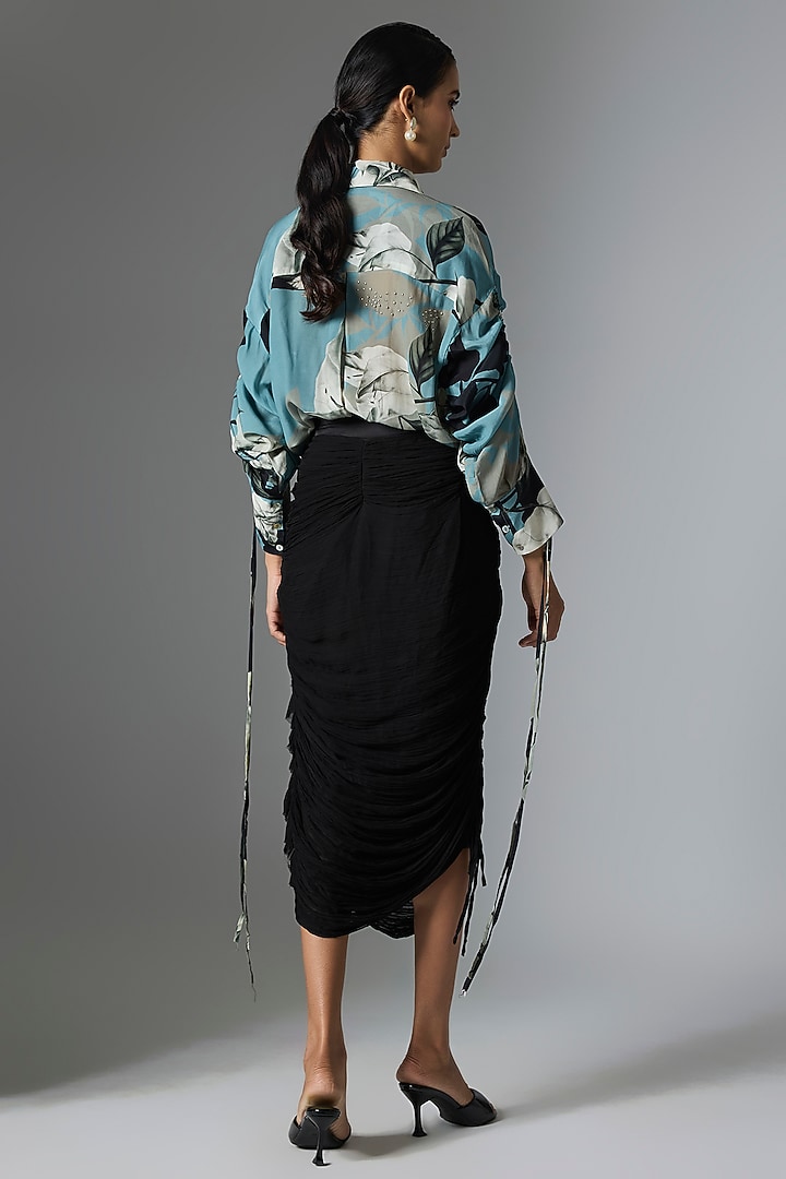 Black Chiffon Frilled Skirt Set by Nupur Kanoi at Pernia's Pop Up Shop