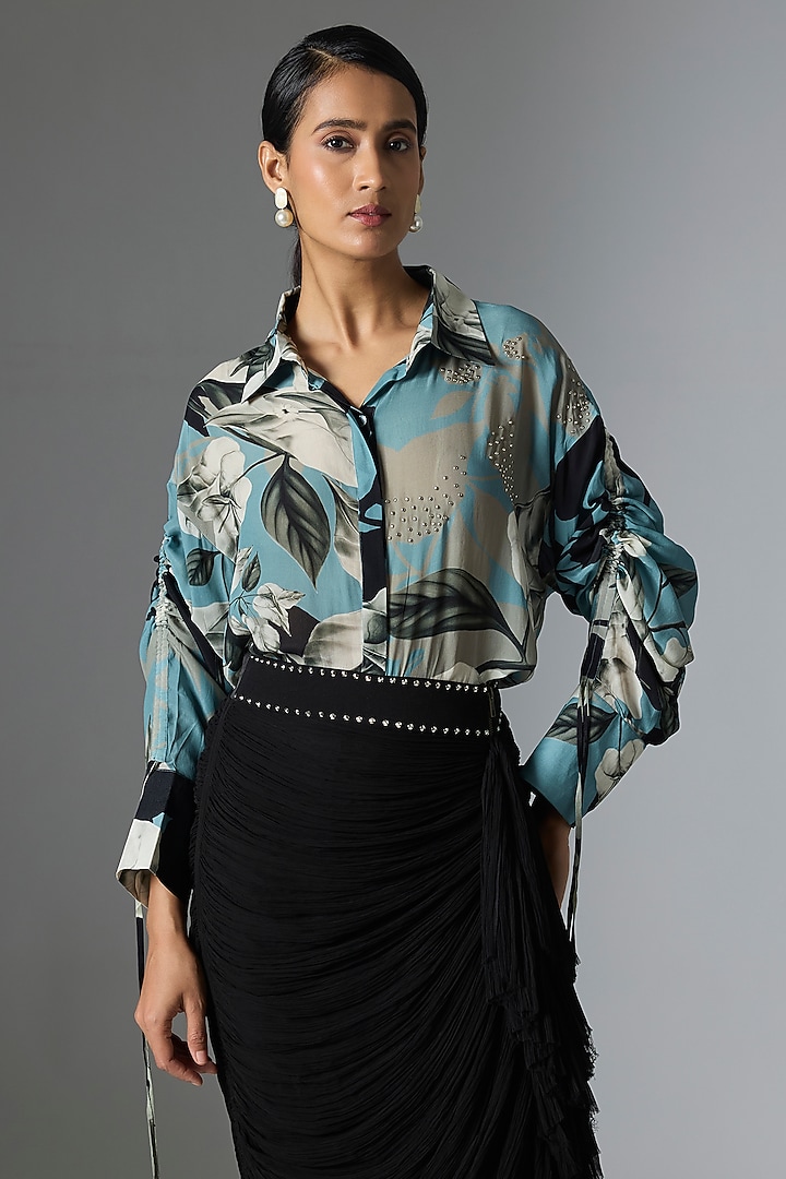 Black Chiffon Frilled Skirt Set by Nupur Kanoi at Pernia's Pop Up Shop