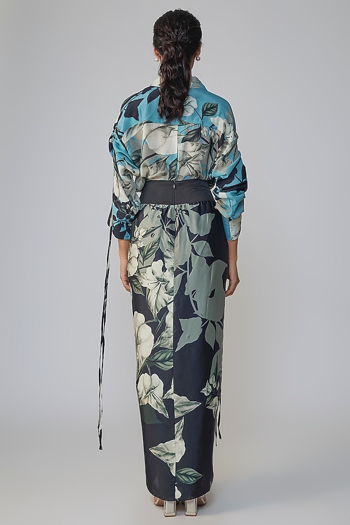 Sky Blue Satin Printed Skirt Set by Nupur Kanoi at Pernia's Pop Up Shop
