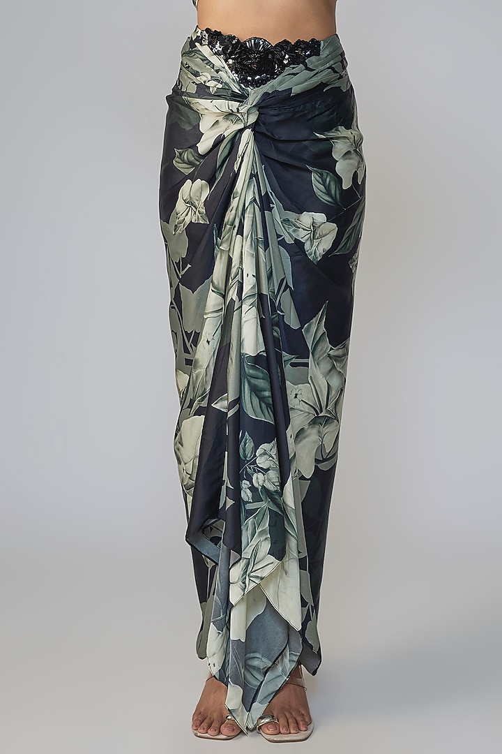 Sky Blue Satin Printed Skirt Set by Nupur Kanoi at Pernia's Pop Up Shop