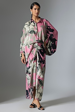 Old Rose Satin Printed Skirt Set by Nupur Kanoi