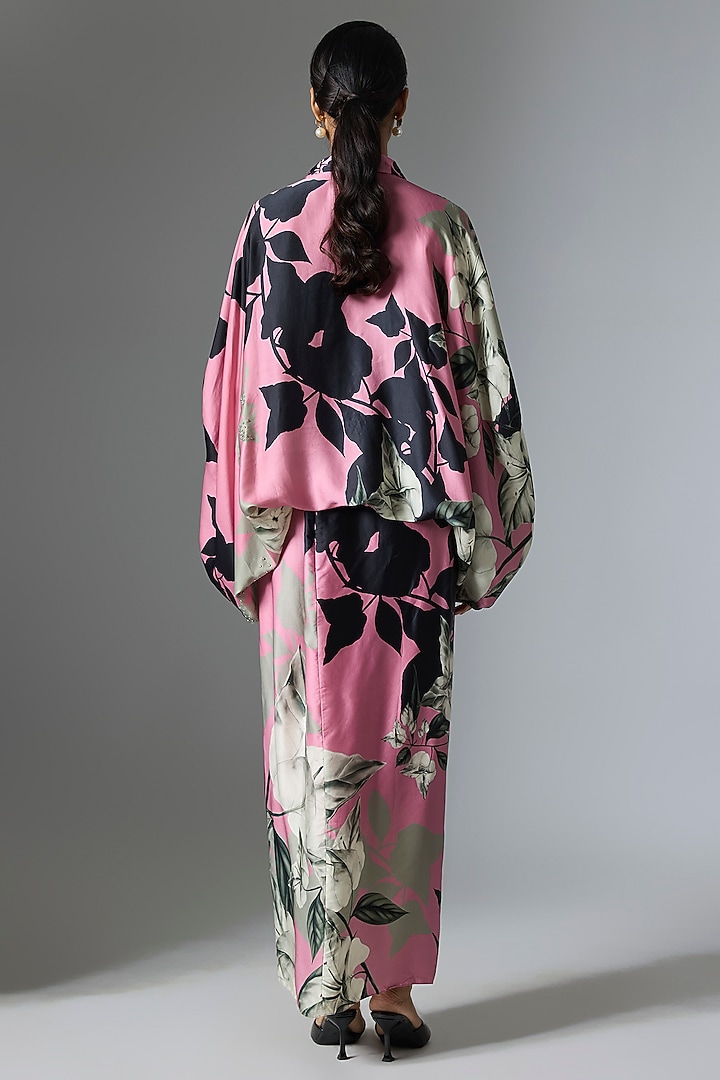 Old Rose Satin Printed Skirt Set by Nupur Kanoi at Pernia's Pop Up Shop